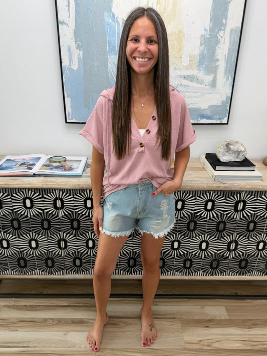 Distressed Raw Hem Denim Shorts