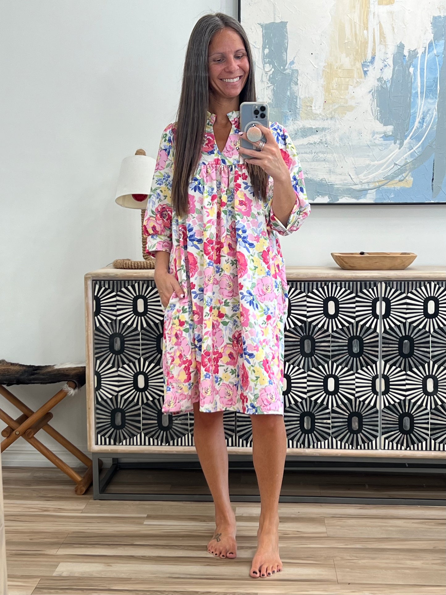 Barely Catch My Breath Notch Neck Dress