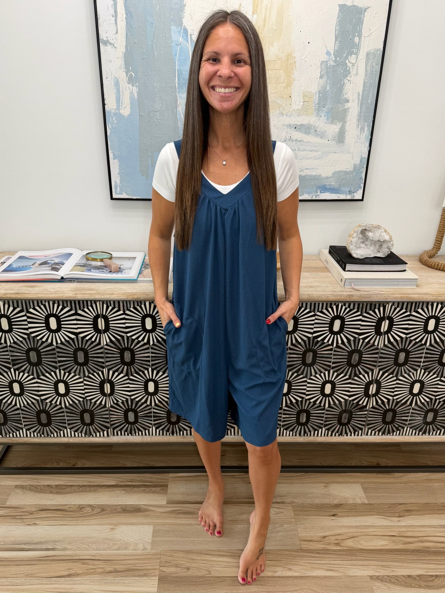 Casual V-Neck Sleeveless Romper with Pockets