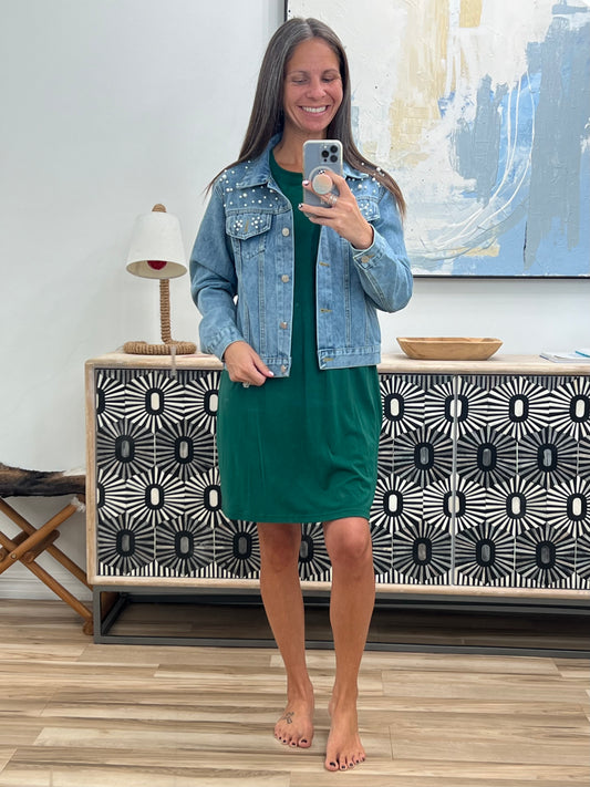 Pearl Detail Button Up Long Sleeve Denim Jacket