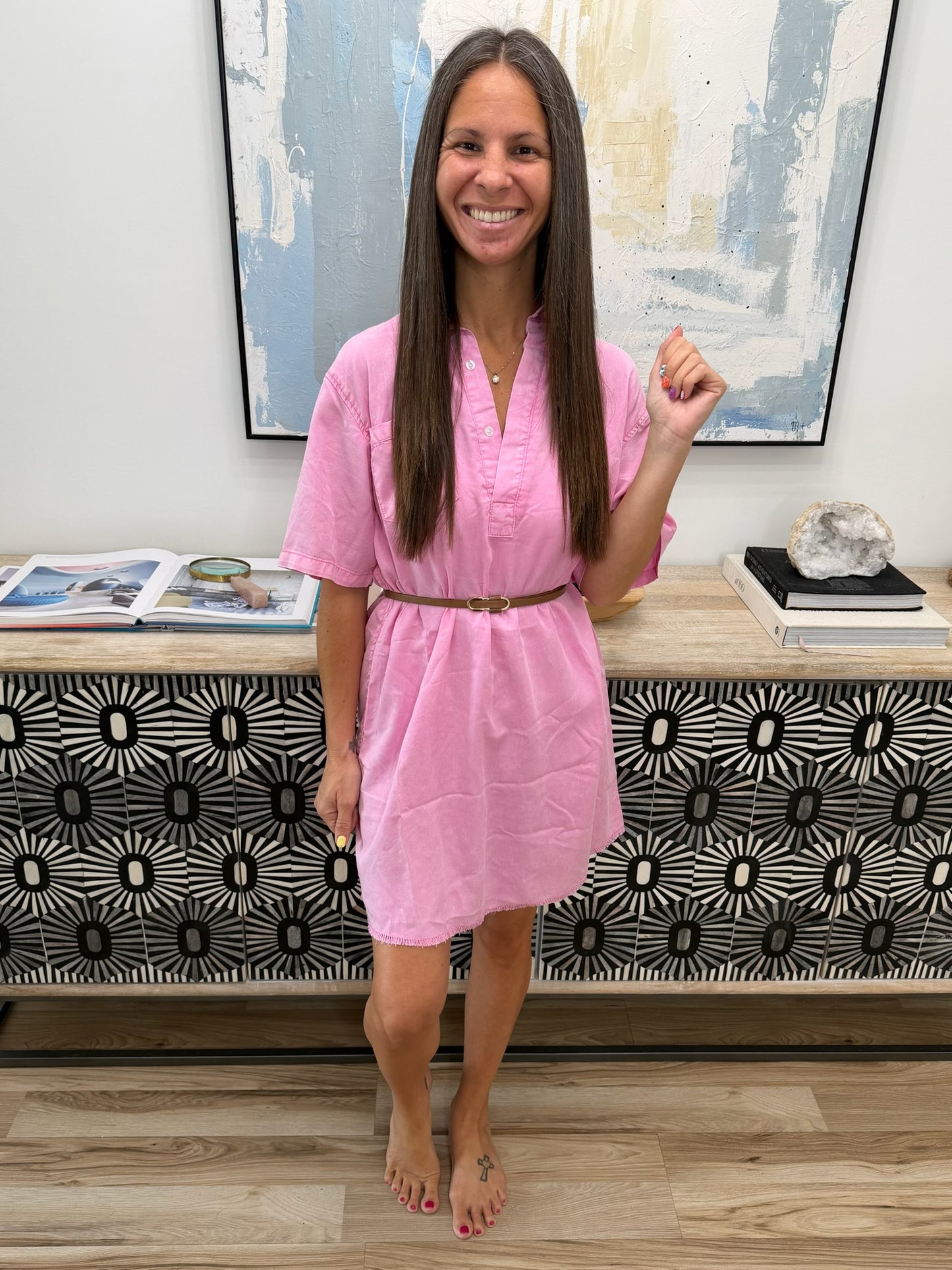 Full Size Raw Hem Short Sleeve Dress Plus Size