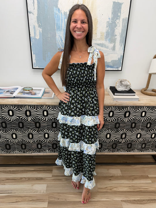 Elegant Edge Tiered Maxi Dress in Navy