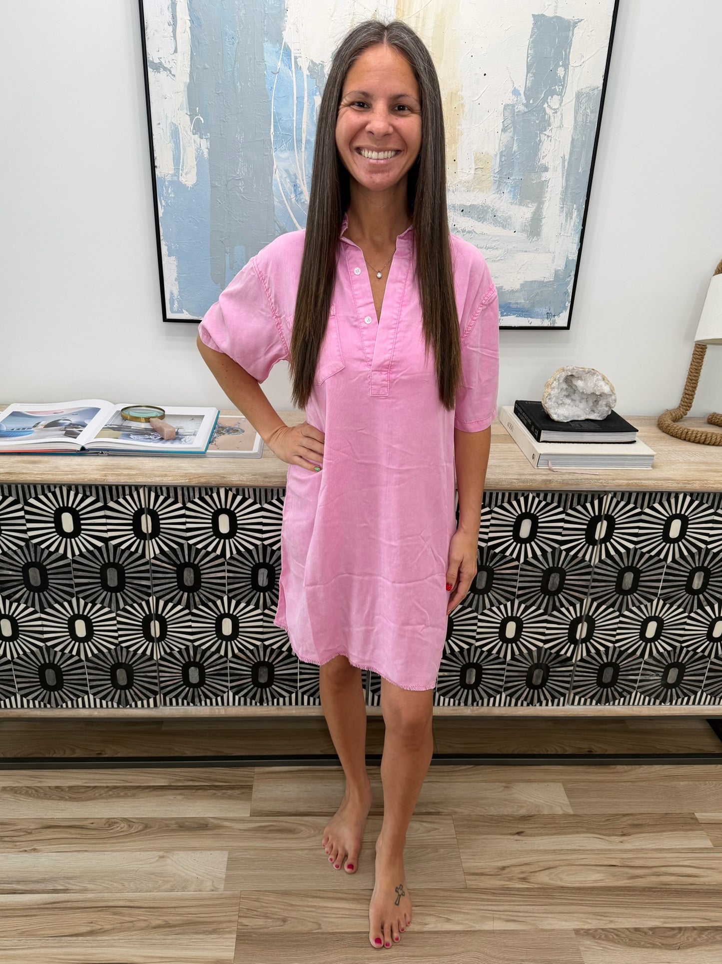 Full Size Raw Hem Short Sleeve Dress Plus Size
