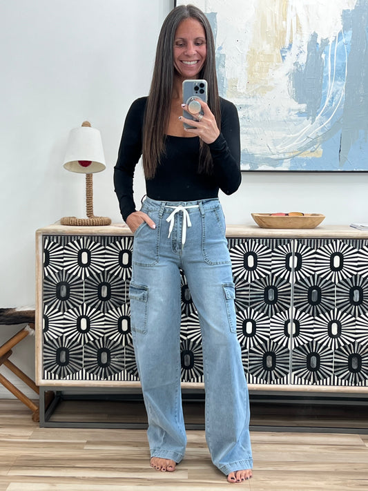 Drawstring Jeans with Pockets