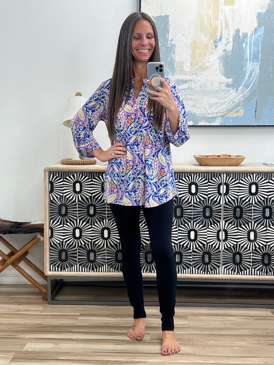 Lizzy Top in Royal Blue Paisley