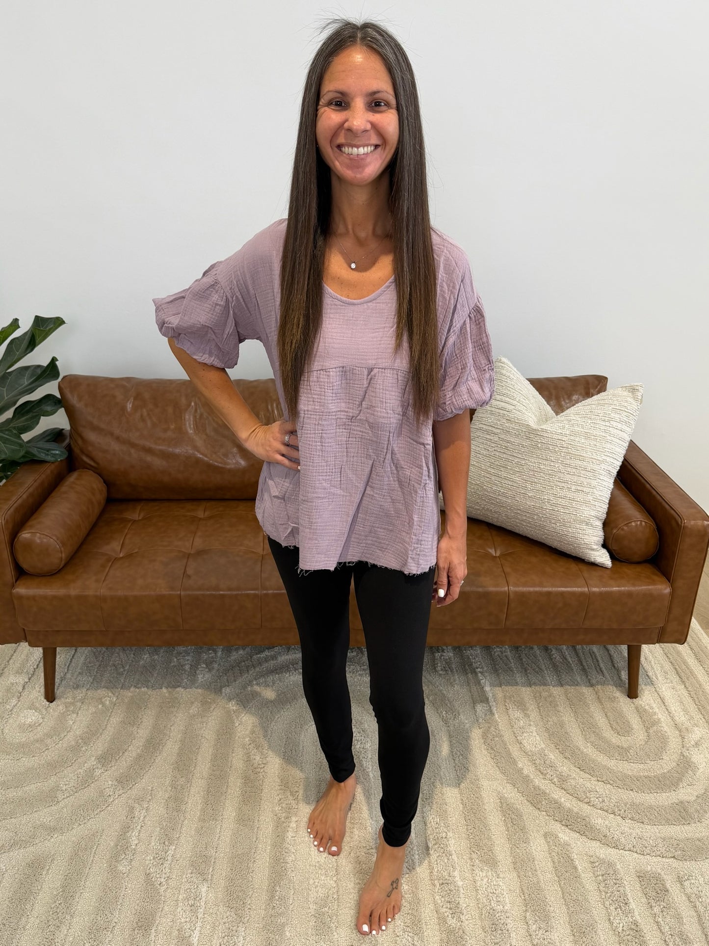 Pleasantly Perfect Bubble Sleeve Peasant Blouse