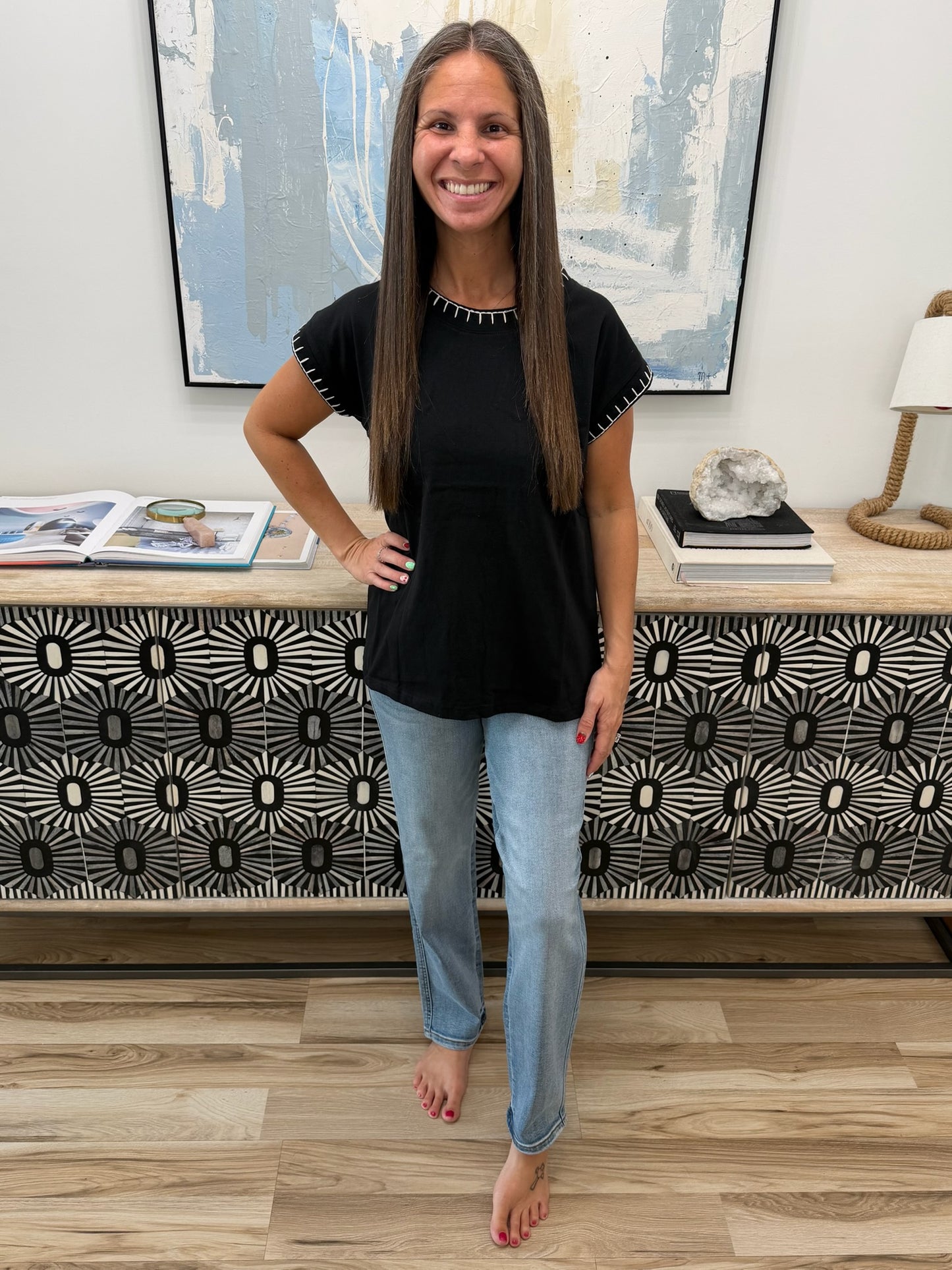 Little Details Trim Detail Top in Black