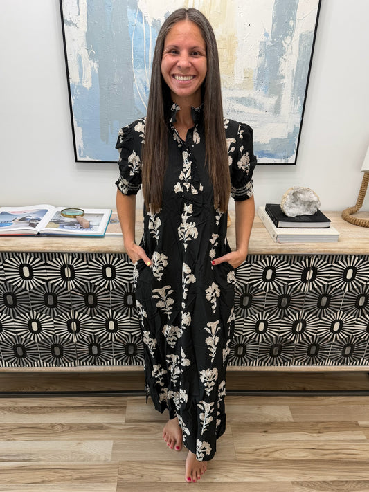 Dark Darlin' Puff Sleeve Maxi Dress
