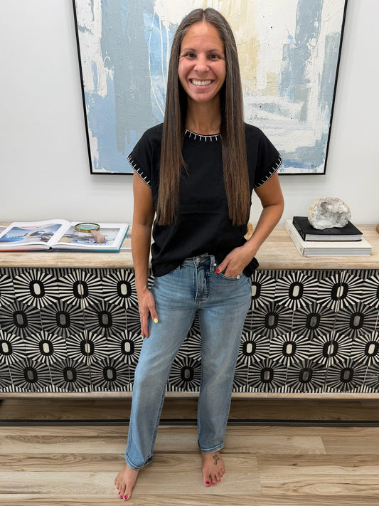 Carla High Waist Ankle Straight Jean in Break Through Blue