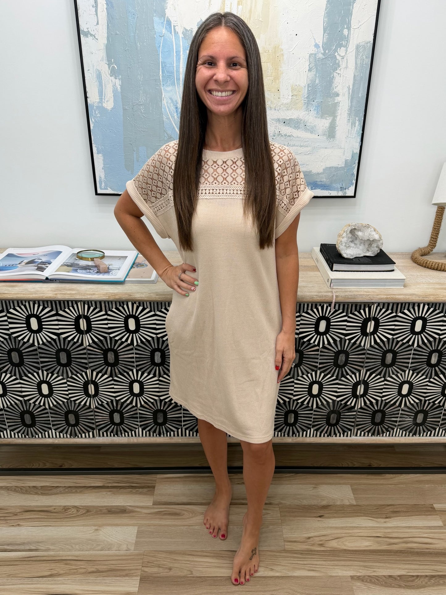 Lace Round Neck Short Sleeve T-Shirt Dress
