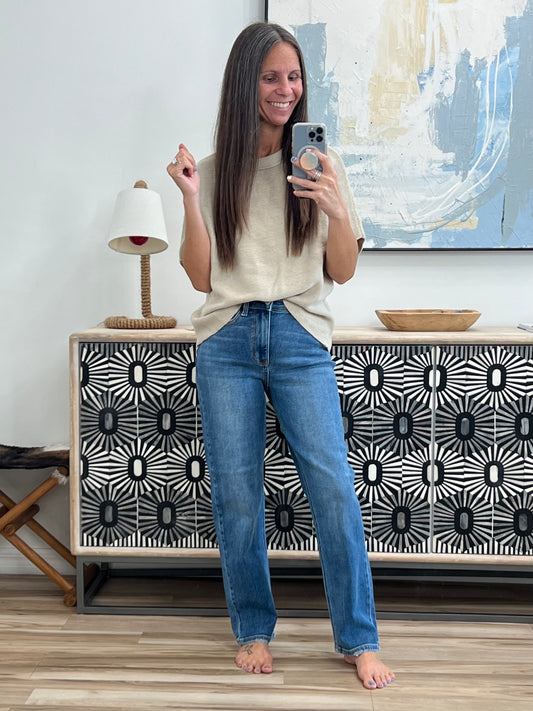 Relaxing Away Dolman Sleeve Knit Top in Taupe