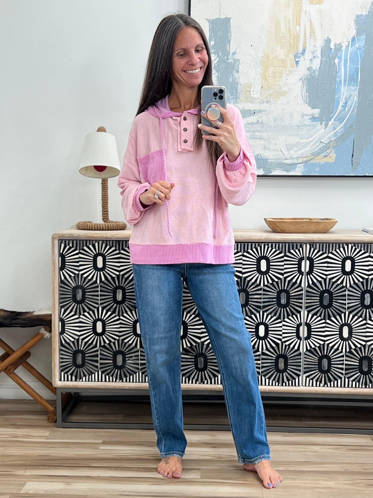 Here for Now Color Block Hoodie in Blue