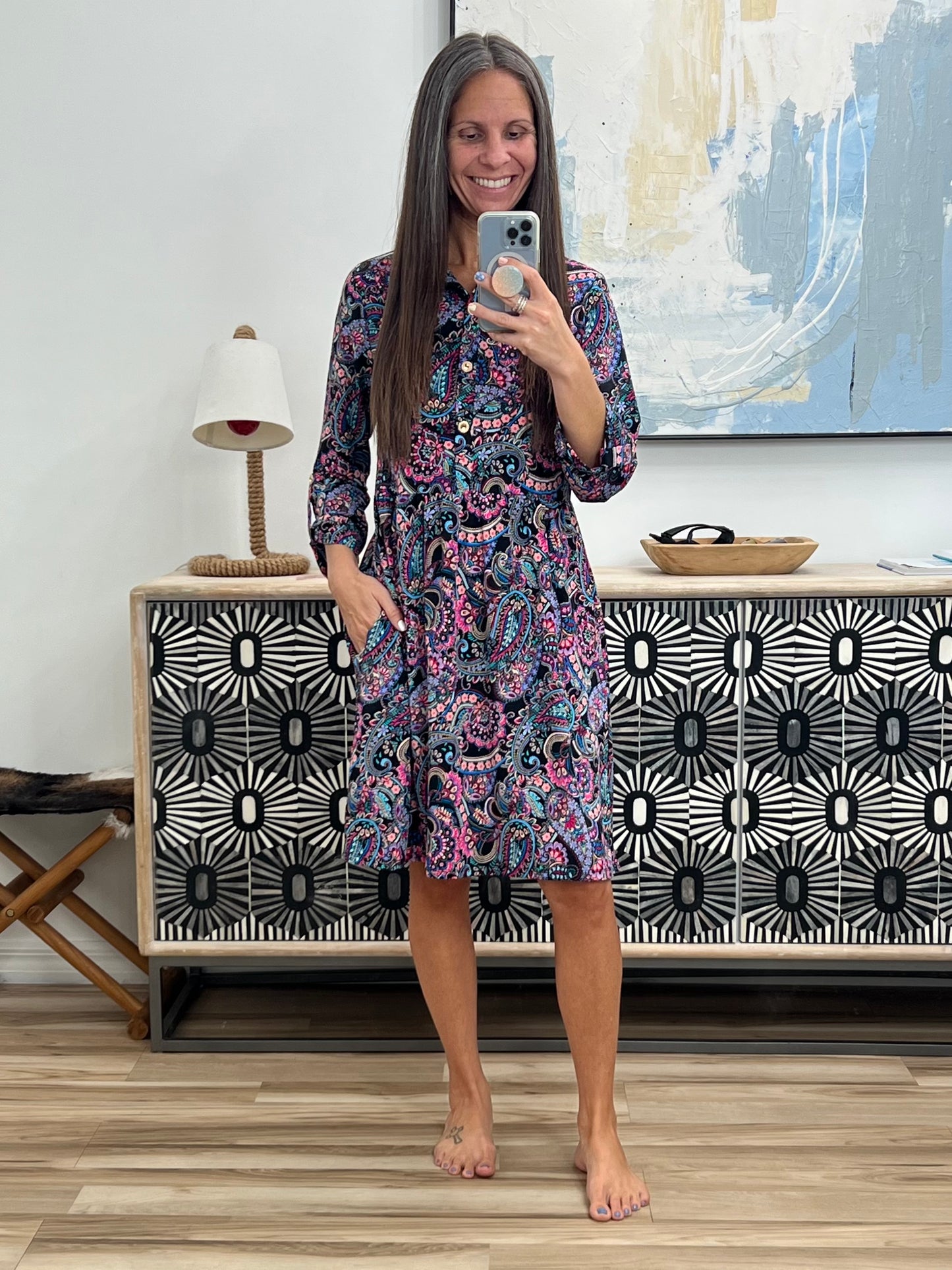 Inspire Collared Dress in Black and Cool Paisley