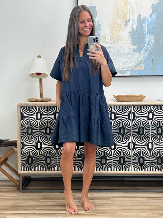 Boot Scootin' Boogie Tiered Dress in Navy