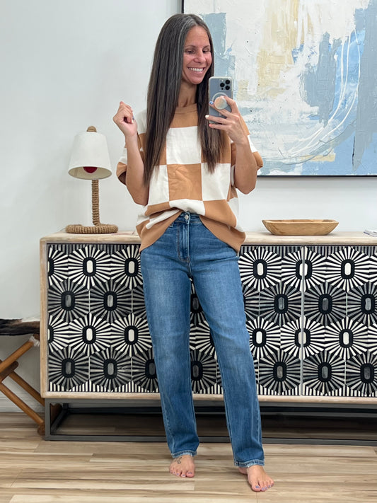 Cafe Check Relaxed Fit Sweater