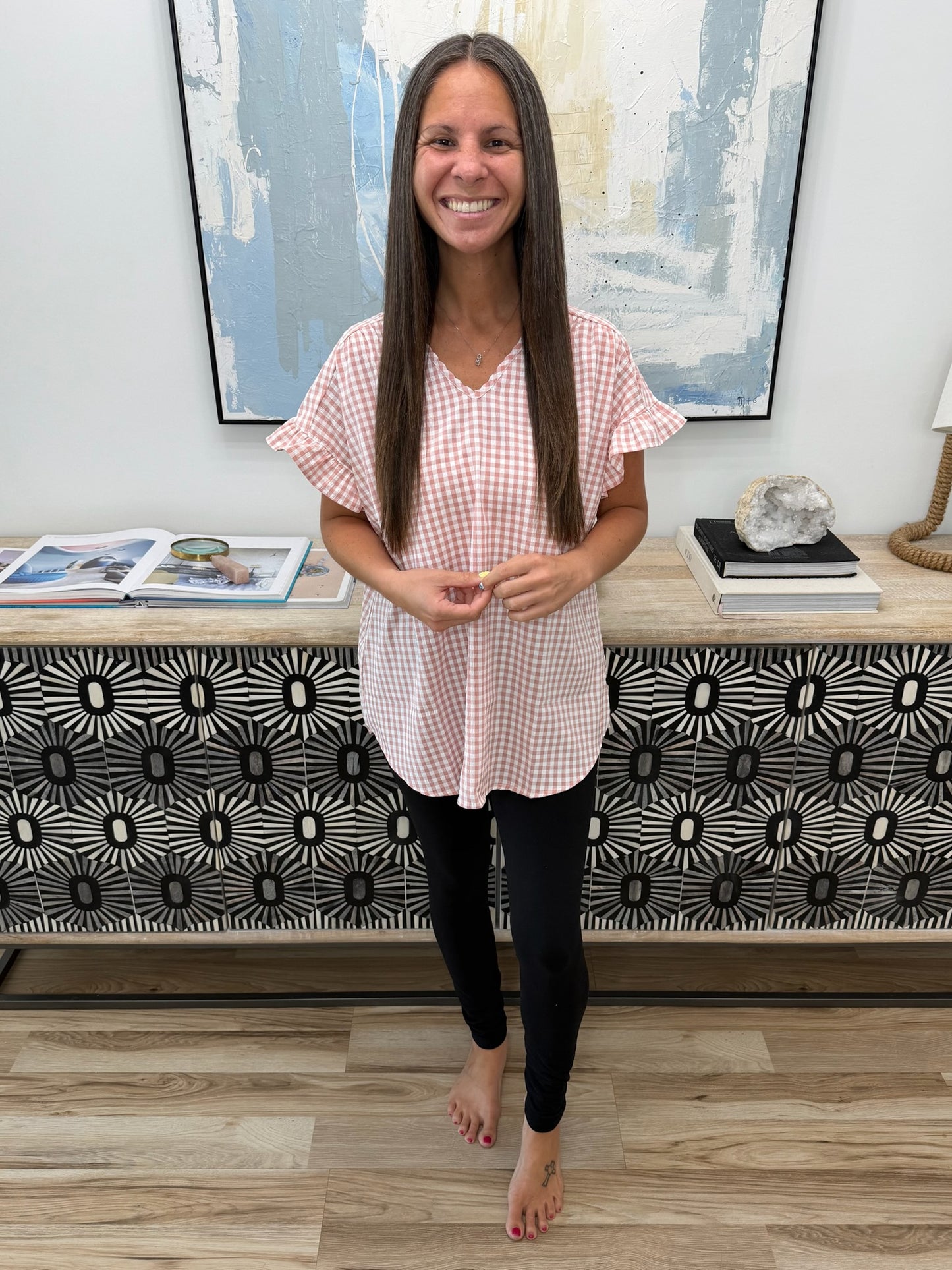 A Different Side Of Me Gingham Blouse in Dusty Rose