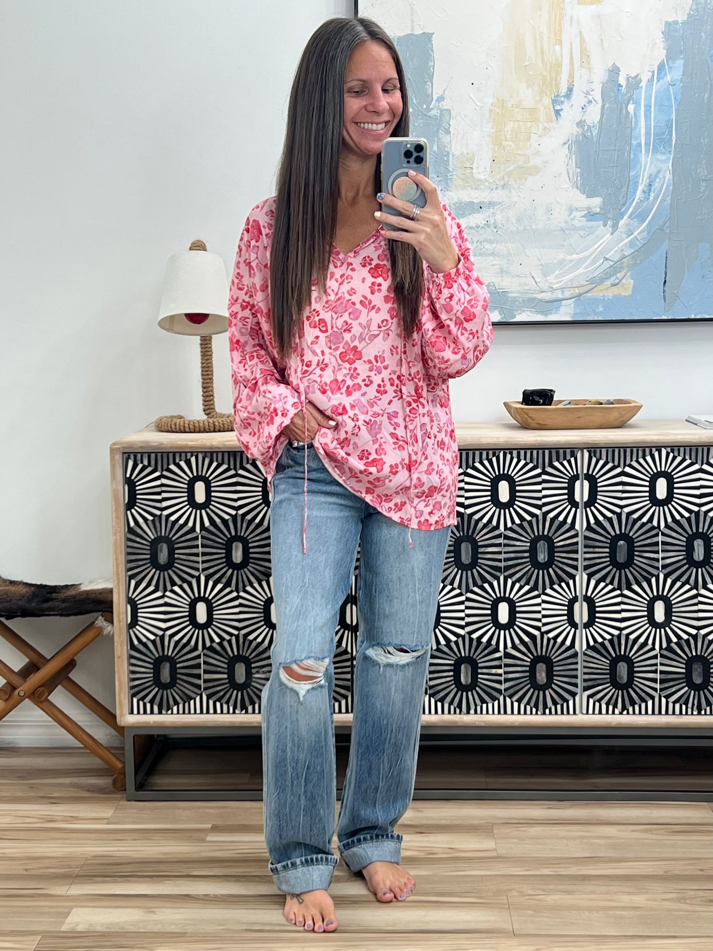 Garden Kiss V-Neck Puff Sleeve Blouse