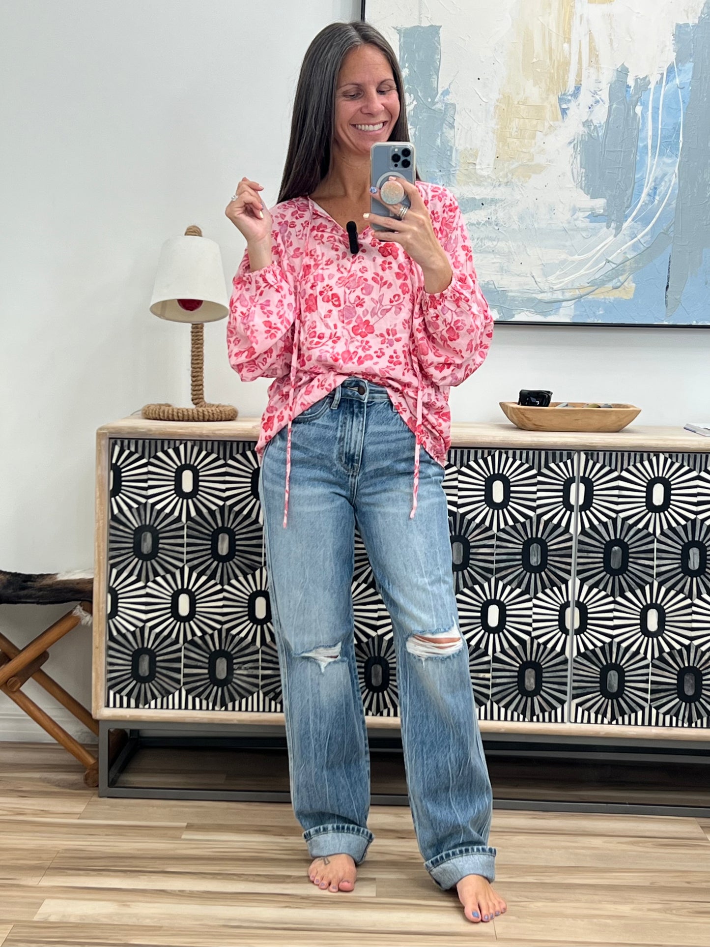 Garden Kiss V-Neck Puff Sleeve Blouse
