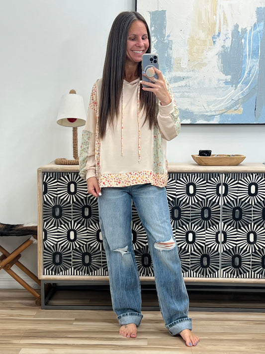 Floral Patchwork Hooded Pullover