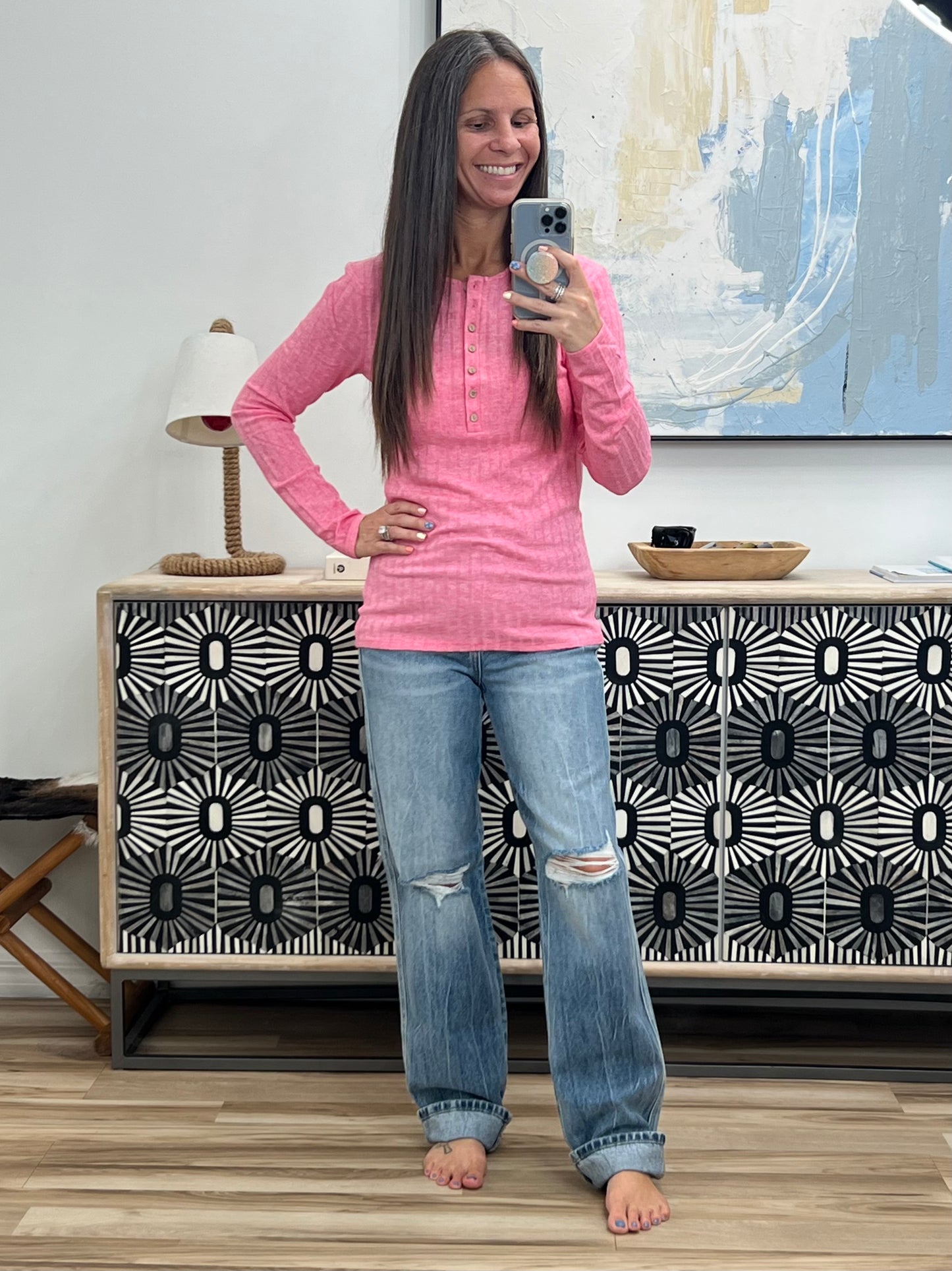 Ribbed Long Sleeve in Fuchsia