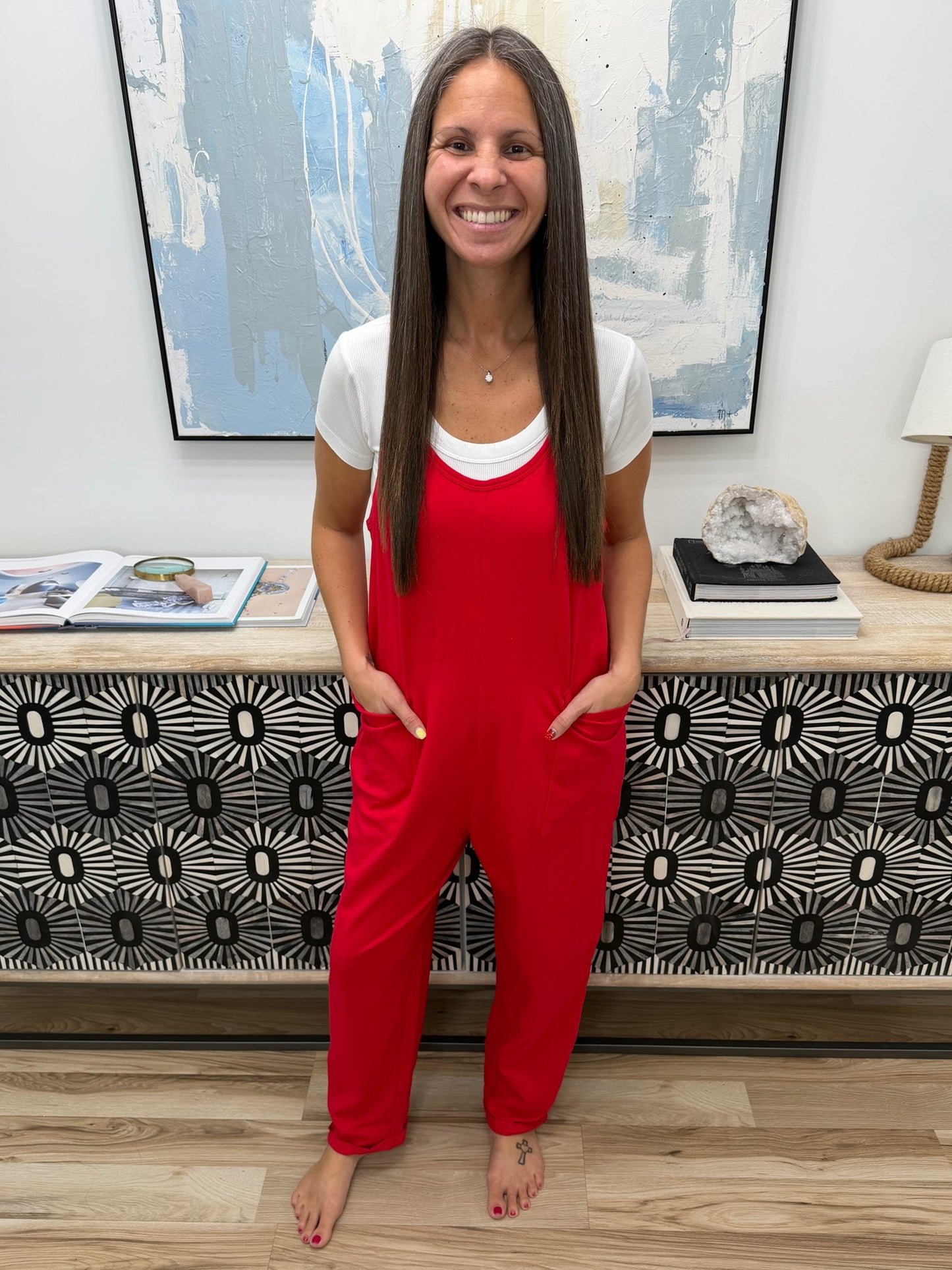 Totally Me Spaghetti Strap Jumpsuit Ruby