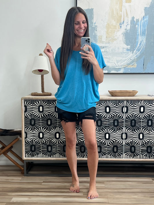 Short Sleeve Dolman Top in Turquoise