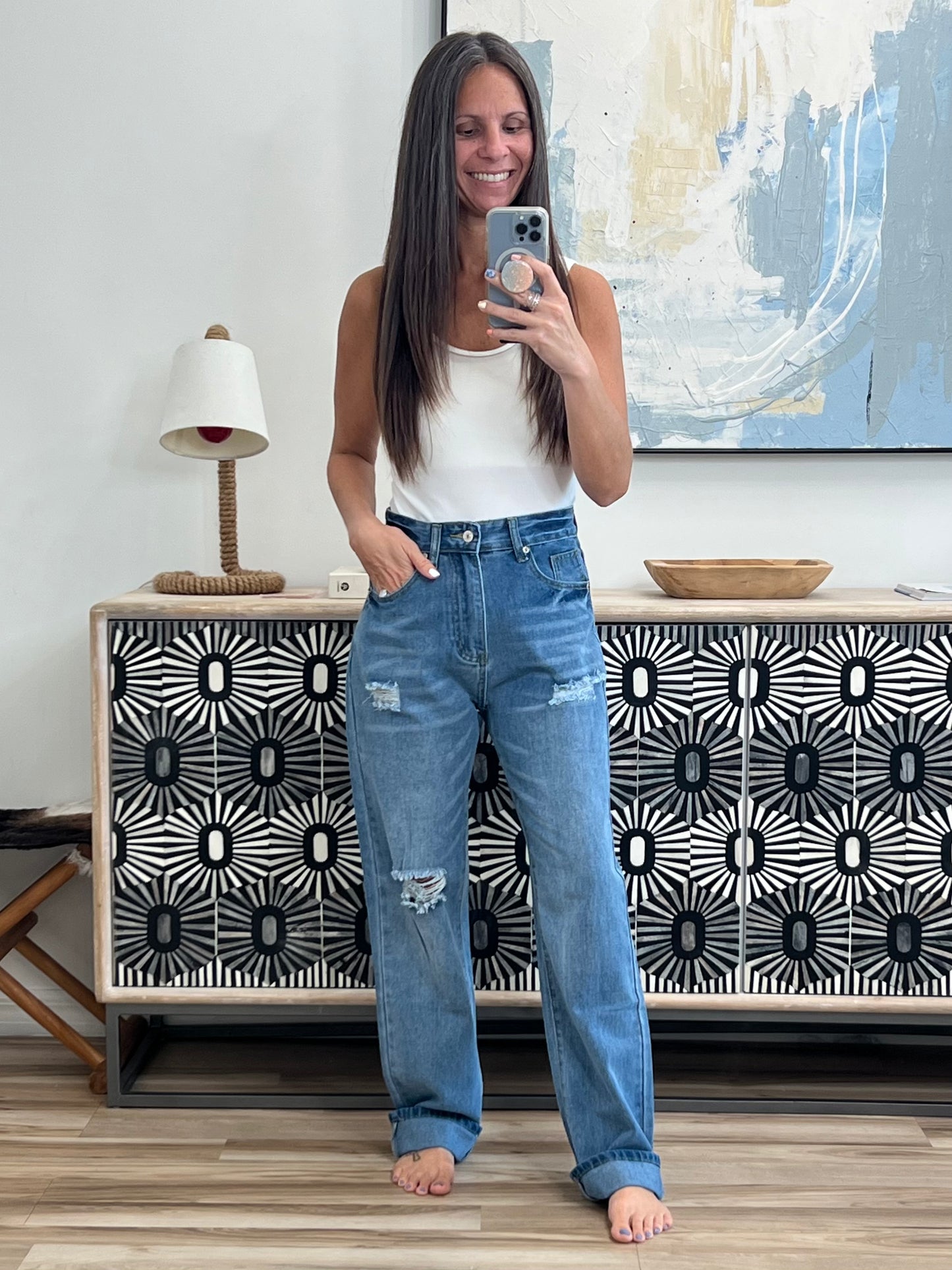 Distressed Straight Leg Jeans