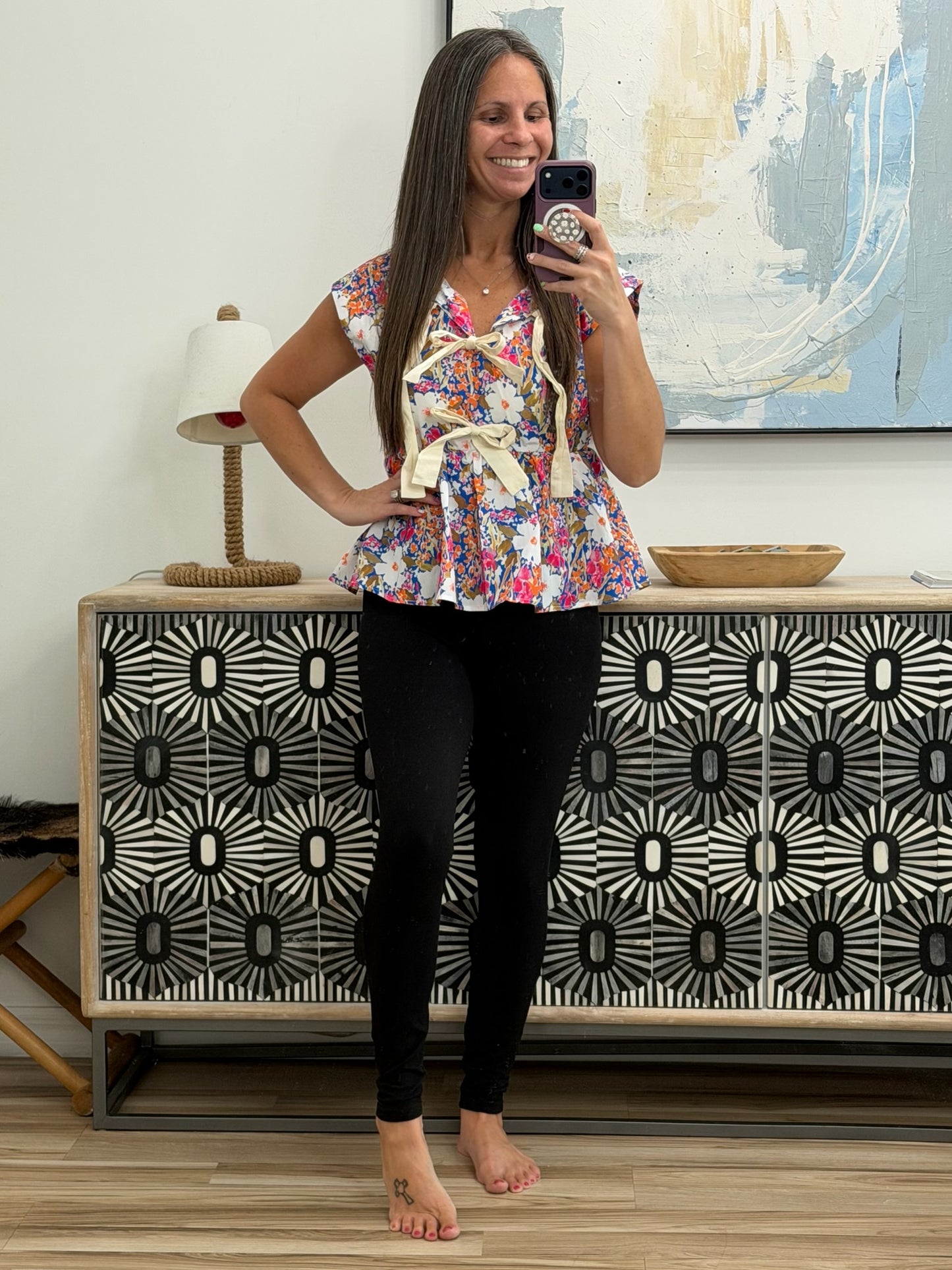 Mrs. Dependable Bow Detail Peplum Top