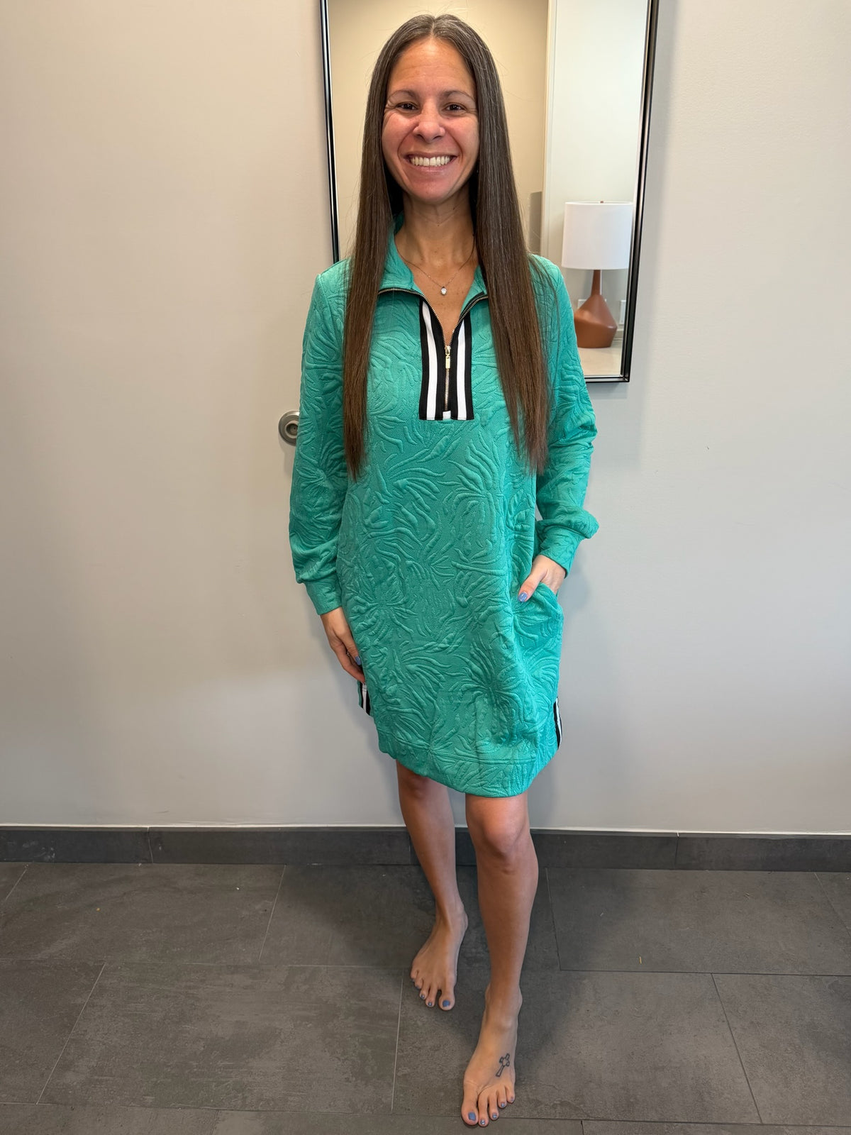 Texture Quarter Zip Long Sleeve Mini Dress