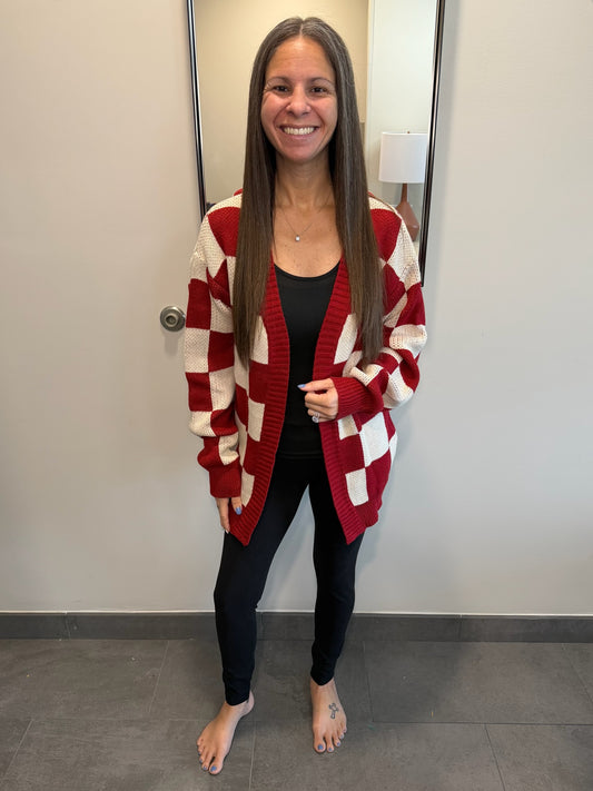 Checkered Pattern Open Front Cardigan