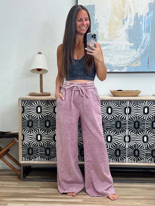 Nights Like This High Waist Palazzo Sweats in Light Rose