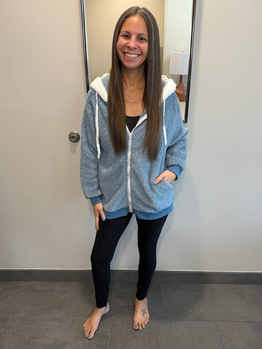 Full Size Cozy Fleece Zip-Up Hooded Jacket Plus Size