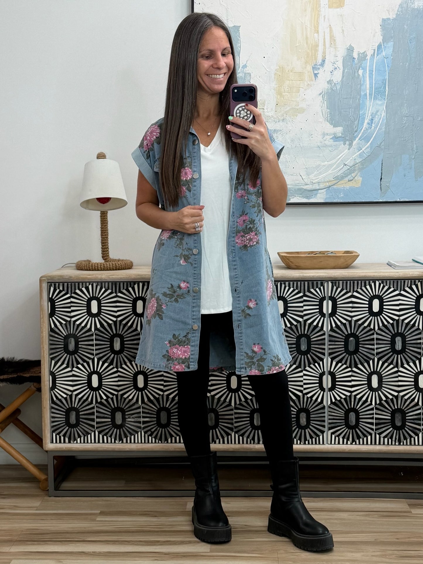 Floral Print Denim Shirt Dress