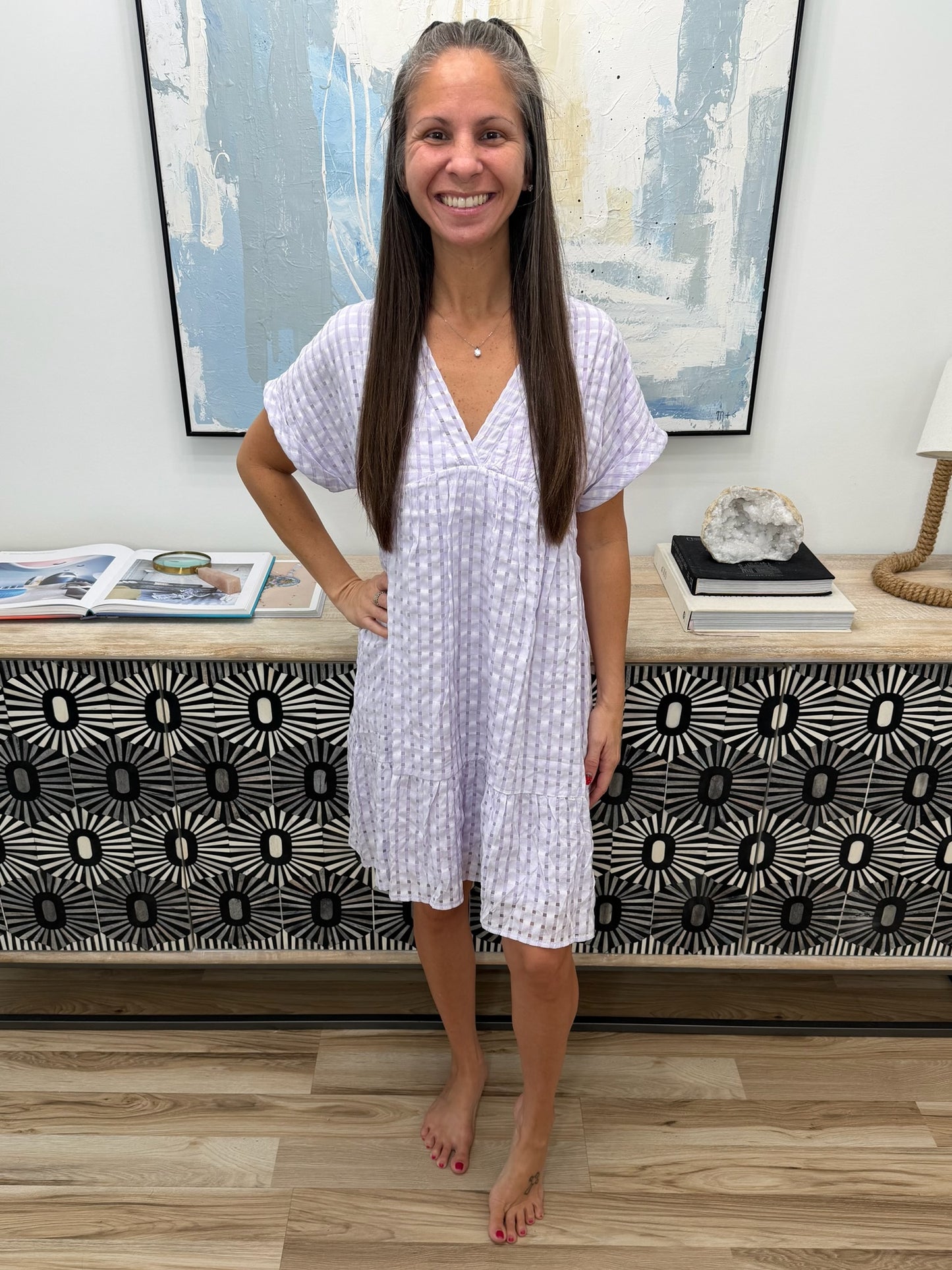 Plaid V-Neck Ruffle Hem Mini Dress