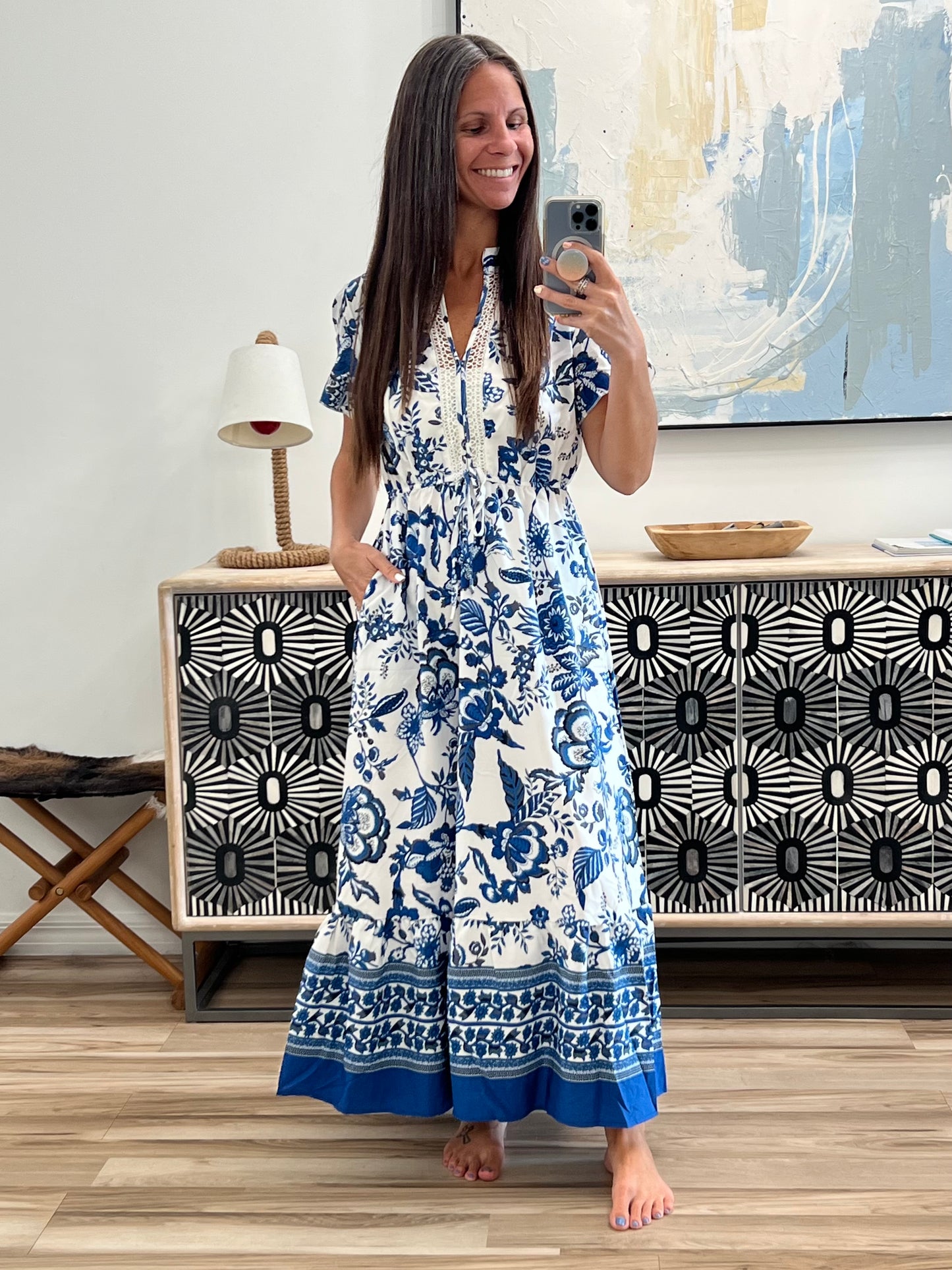Printed Notched Short Sleeve Dress
