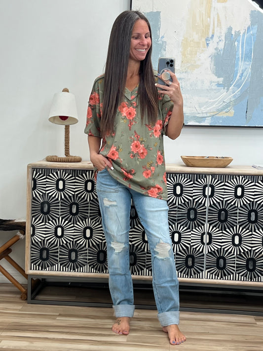 More Than Butterflies Floral V-Neck Top