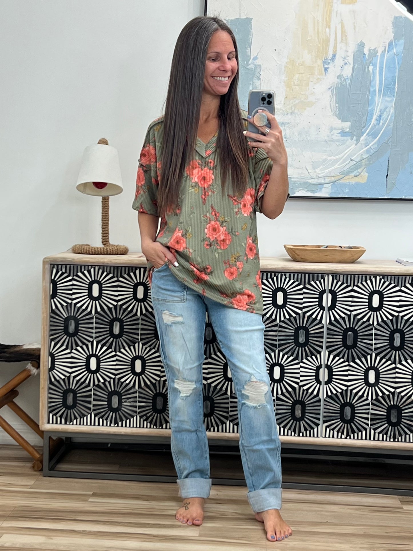 Aiden High Rise Patch Pocket Distressed Boyfriend Jeans