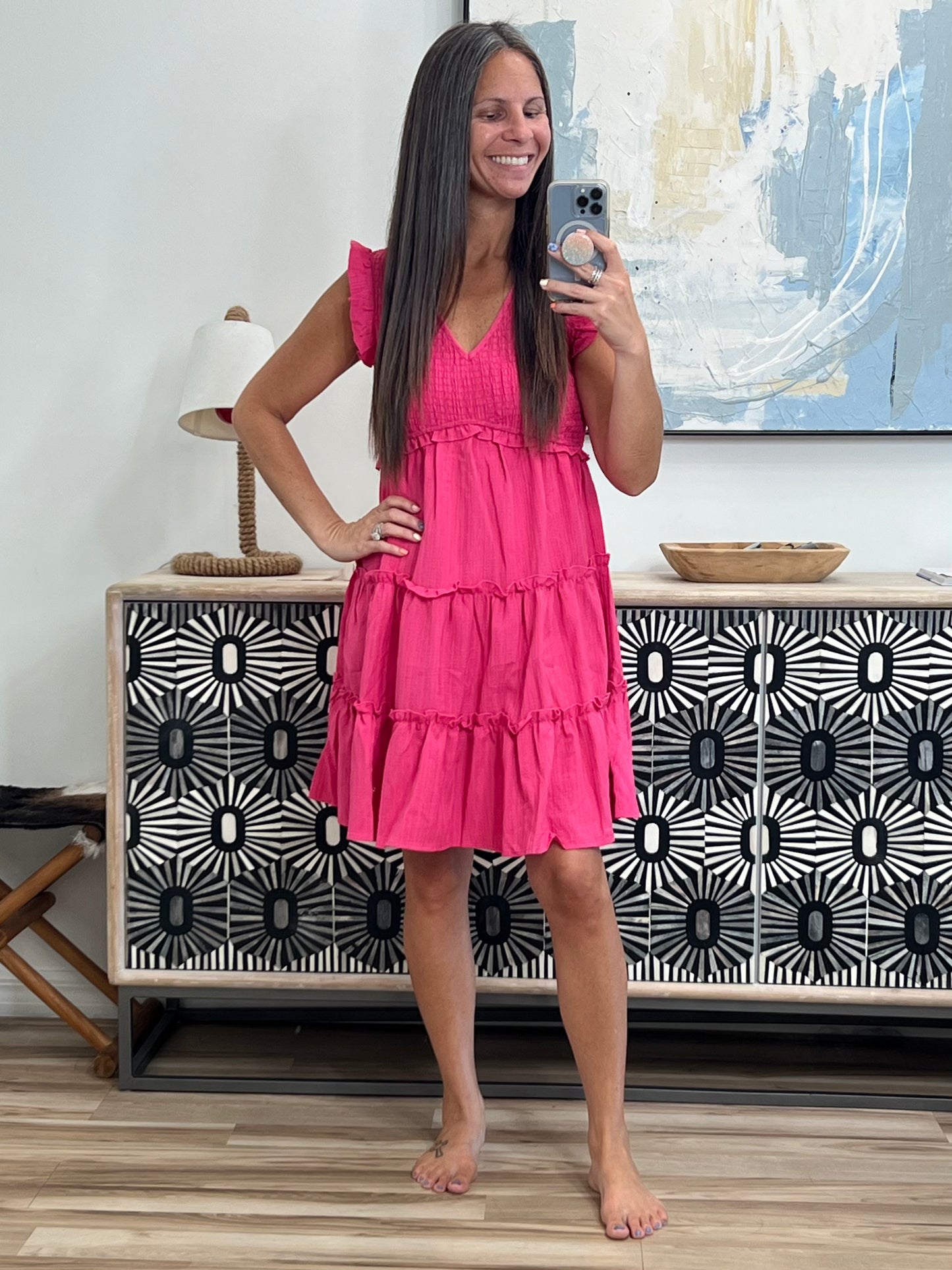 Perfect Smocked Frill Trim Dress