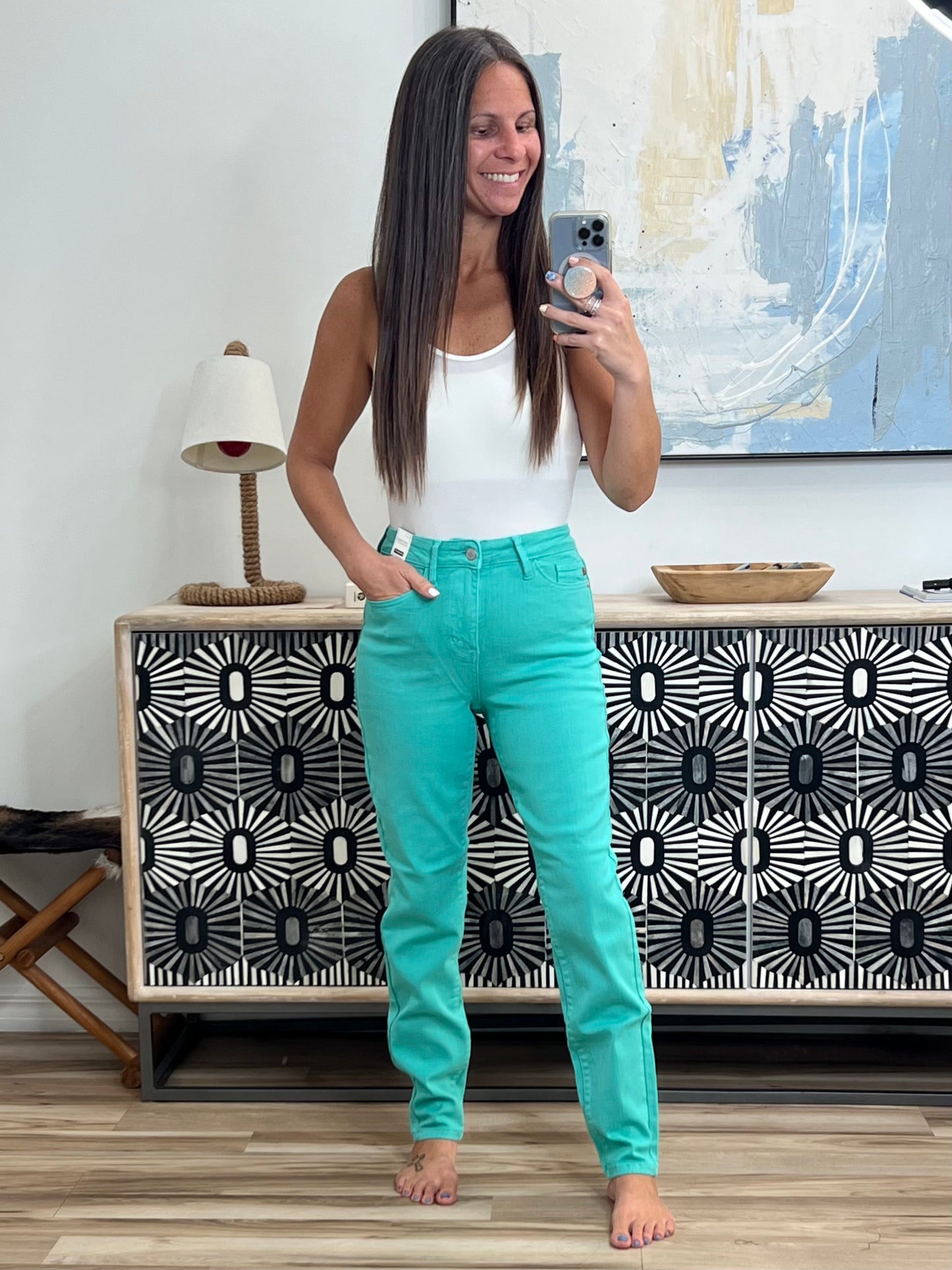 Bridgette High Rise Garment Dyed Slim Jeans in Aquamarine
