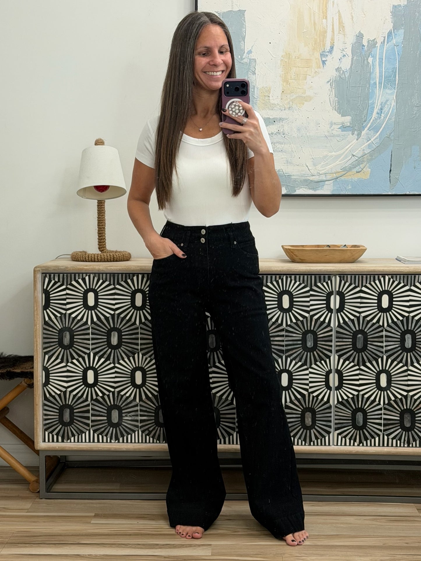 2-Button High Waist Flared Bottom Jeans