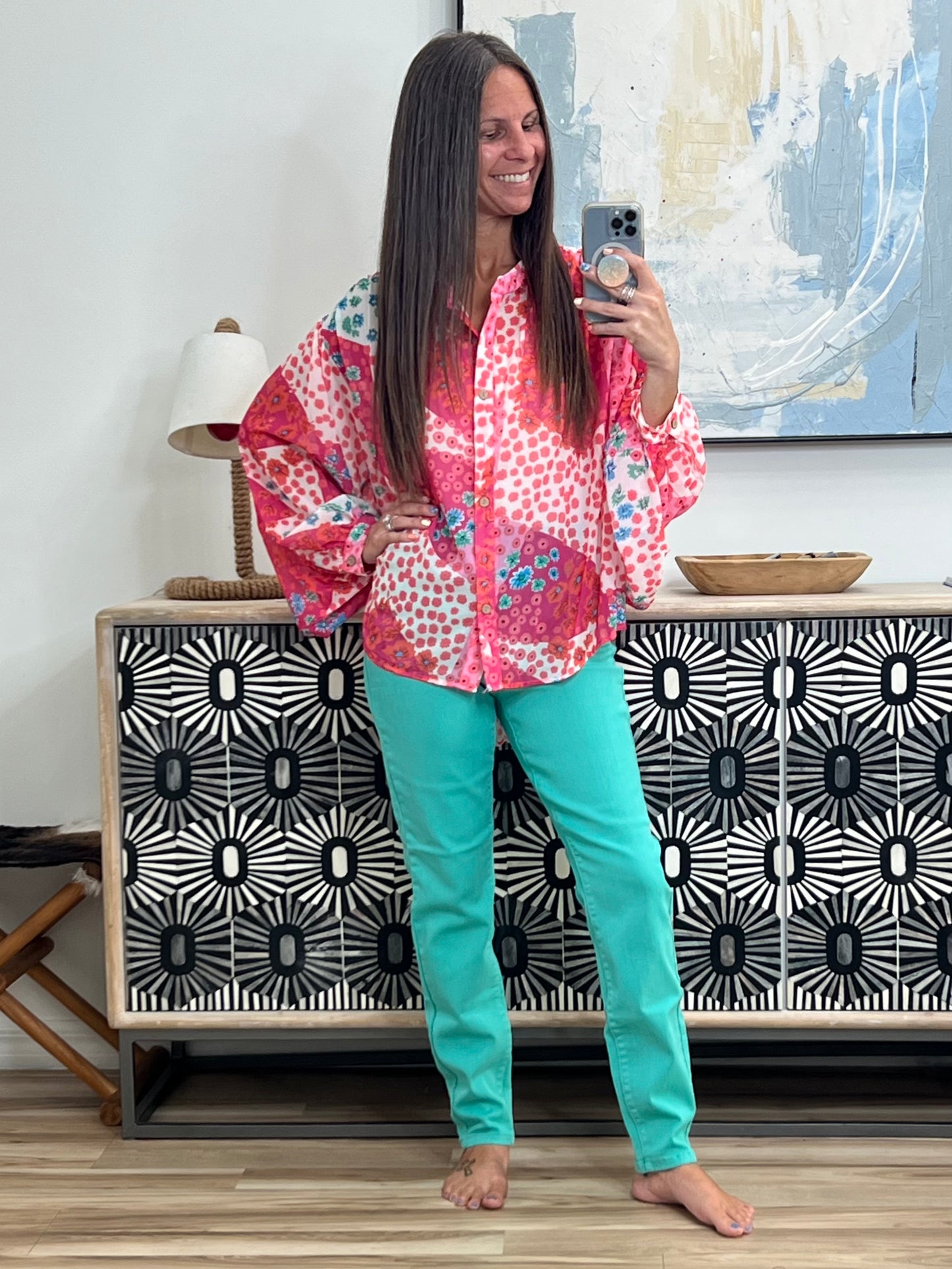 No Hesitation Mixed Print Blouse