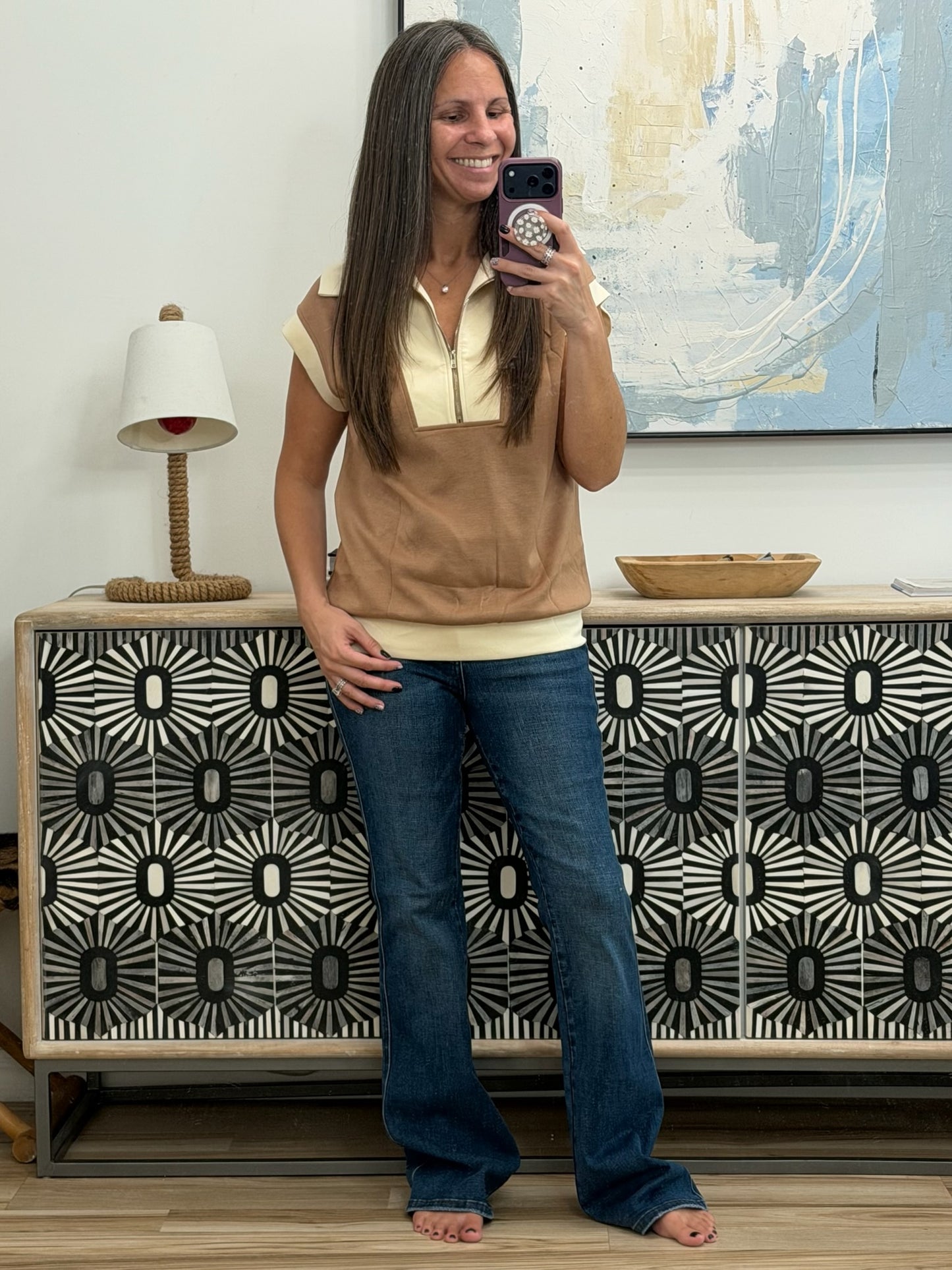 Whispered Urgently Color Block Half Zip Top