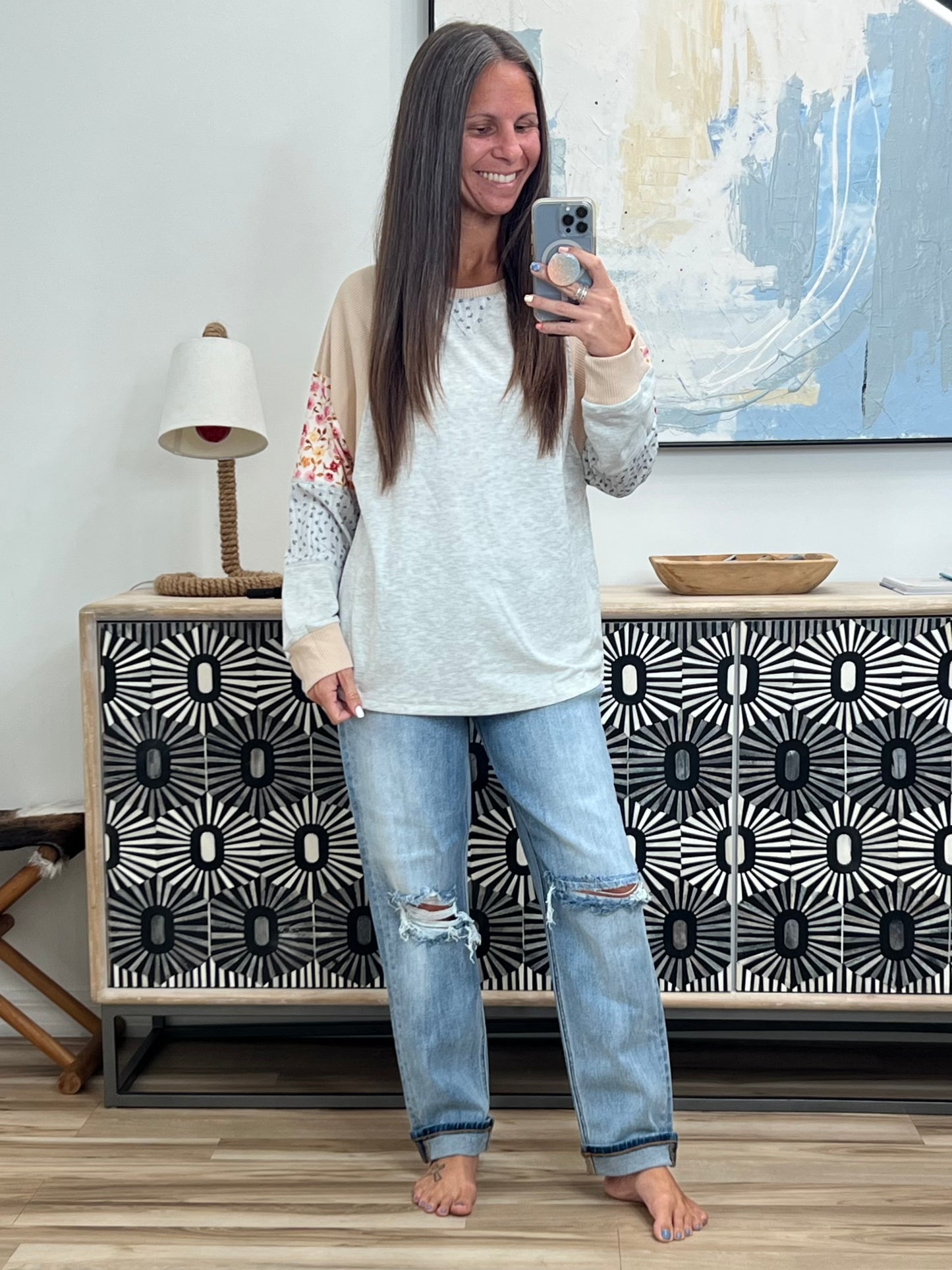 Wondering Aloud Patchwork Long Sleeve Top