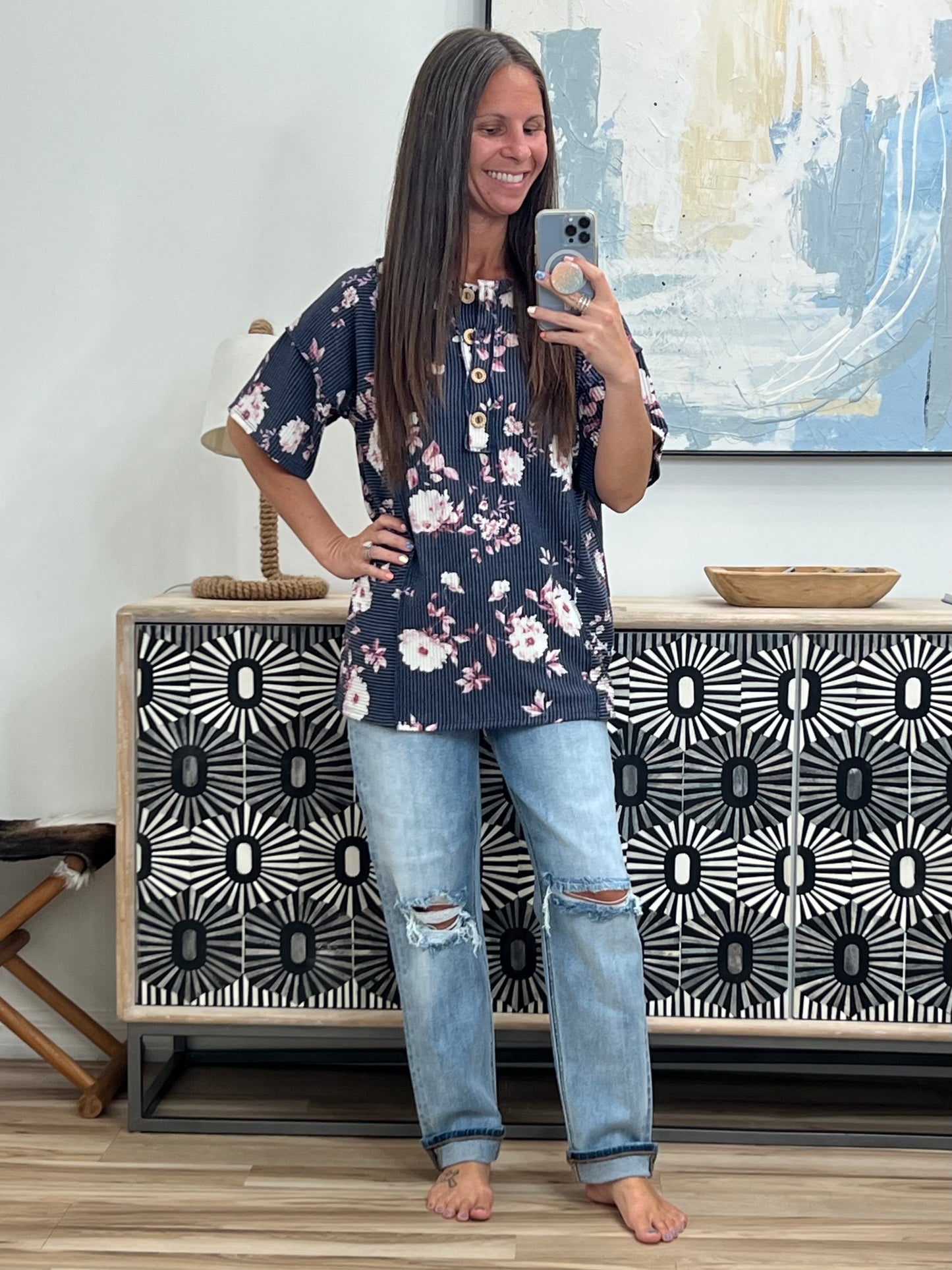 Really Simple Floral Henley Top