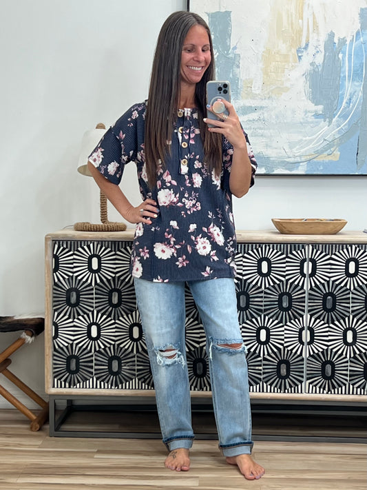 Really Simple Floral Henley Top