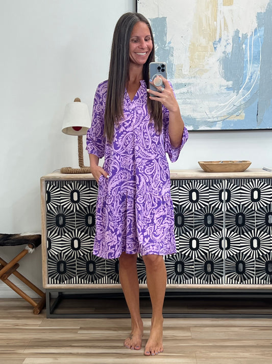 Lizzy Sunday Dress in Purple Paisley