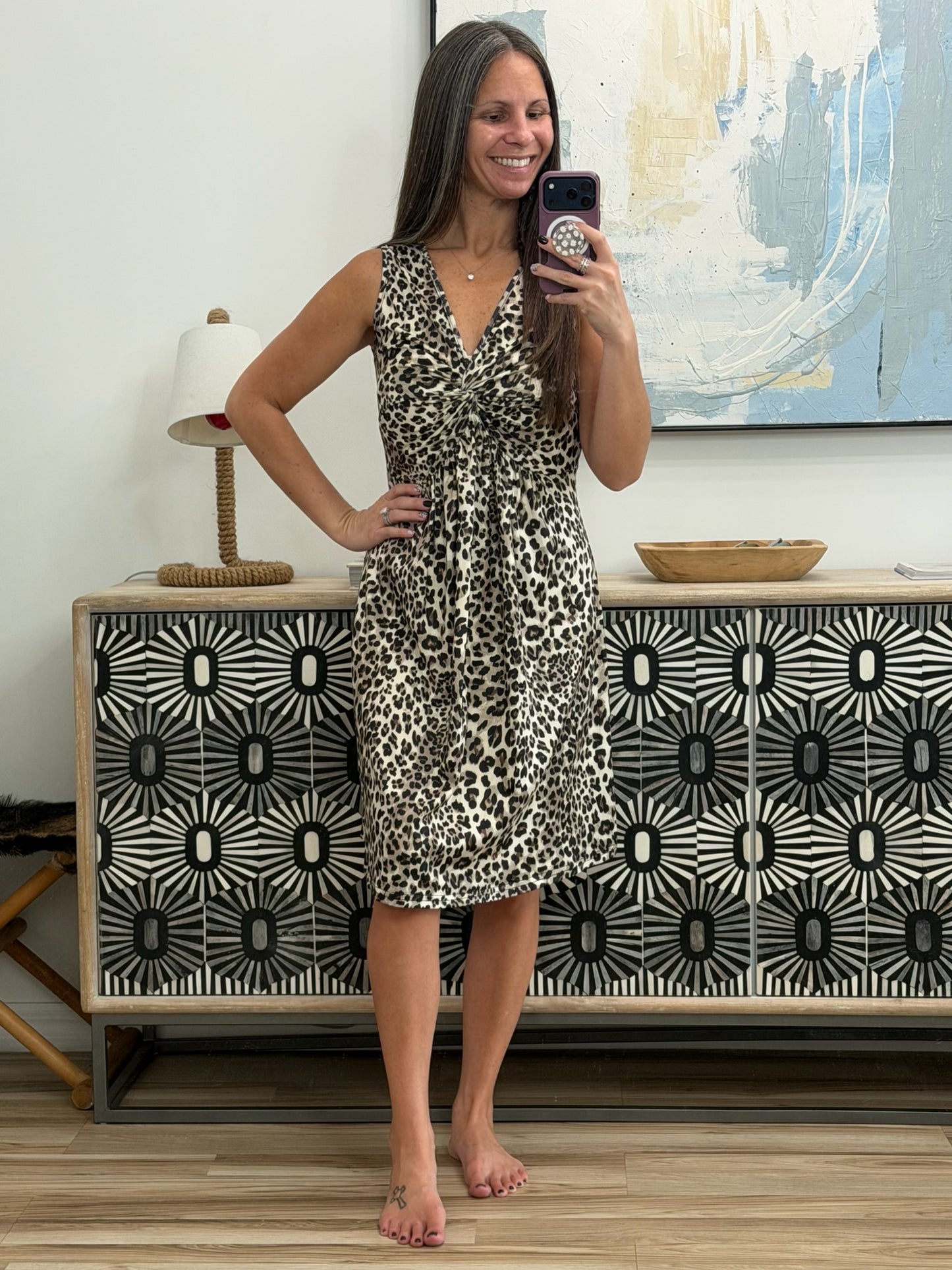 Leopard V-Neck Sleeveless Mini Dress