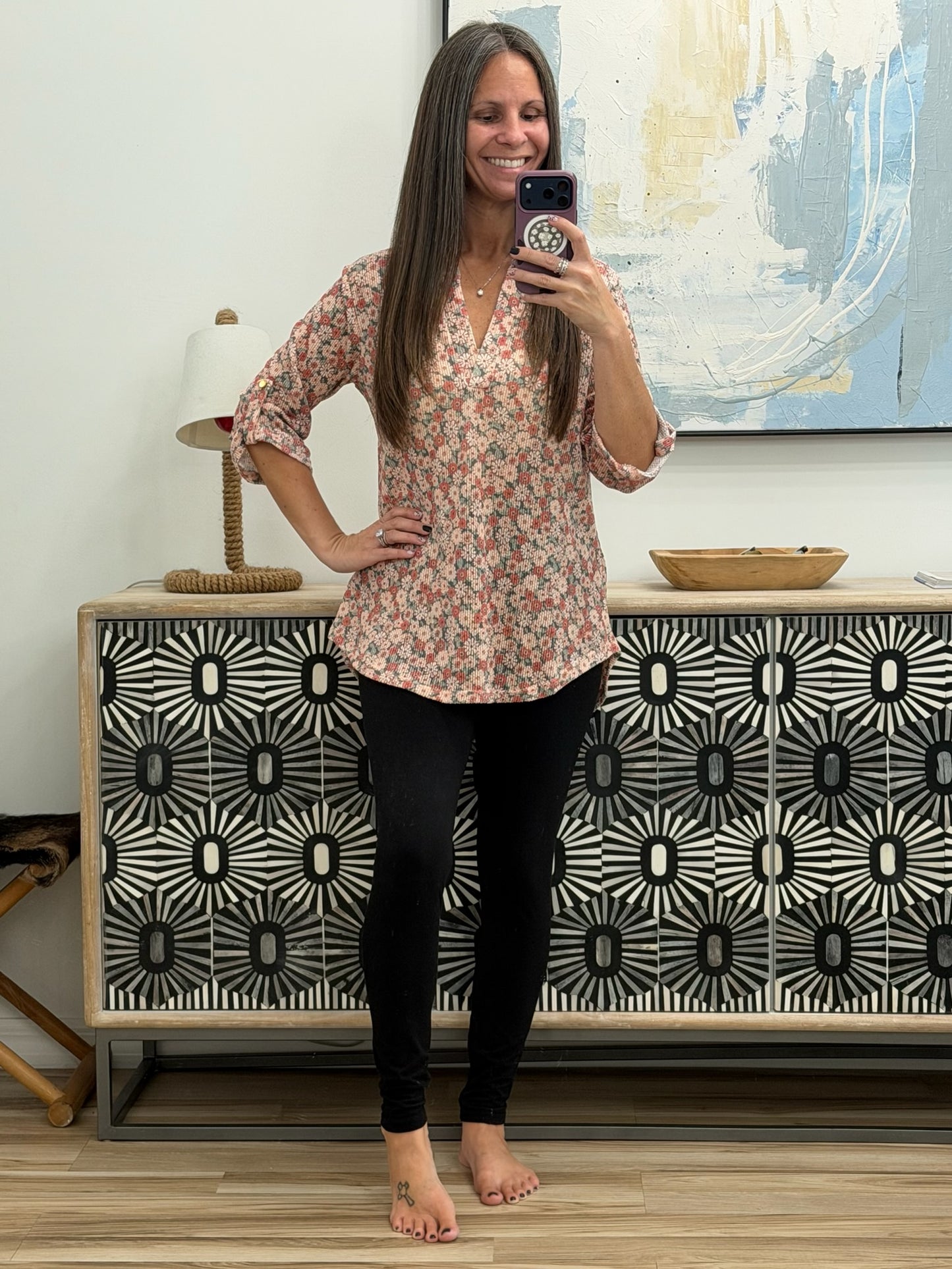 Favorite Florist Split Neck Half Sleeve Top