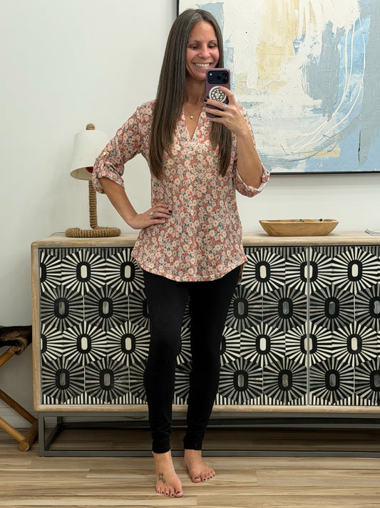 Favorite Florist Split Neck Half Sleeve Top