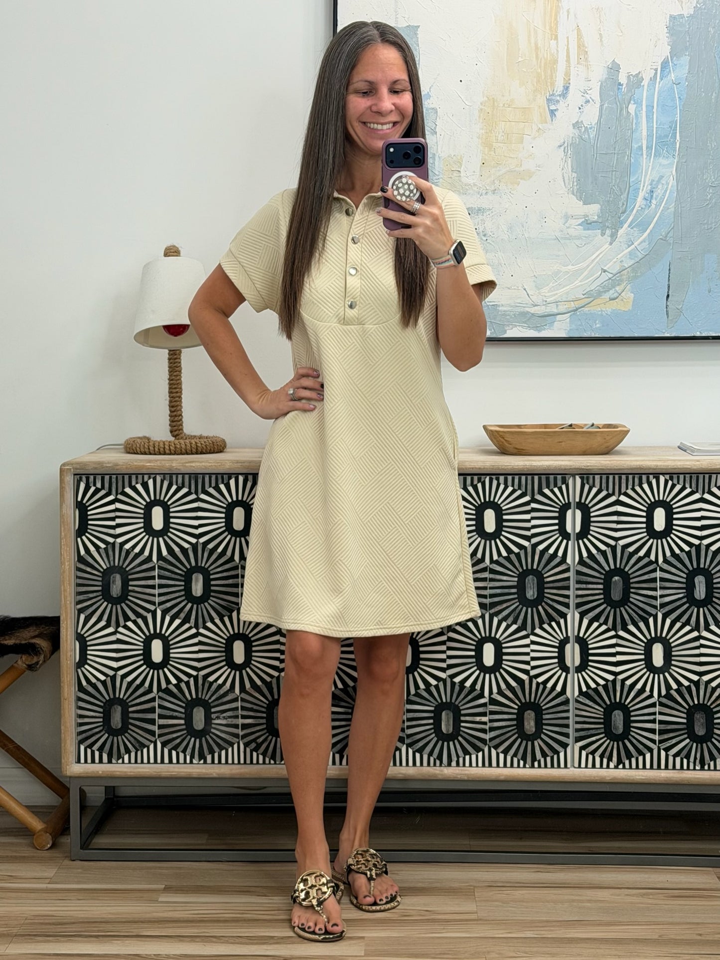 Button Front Short Sleeve Mini Dress